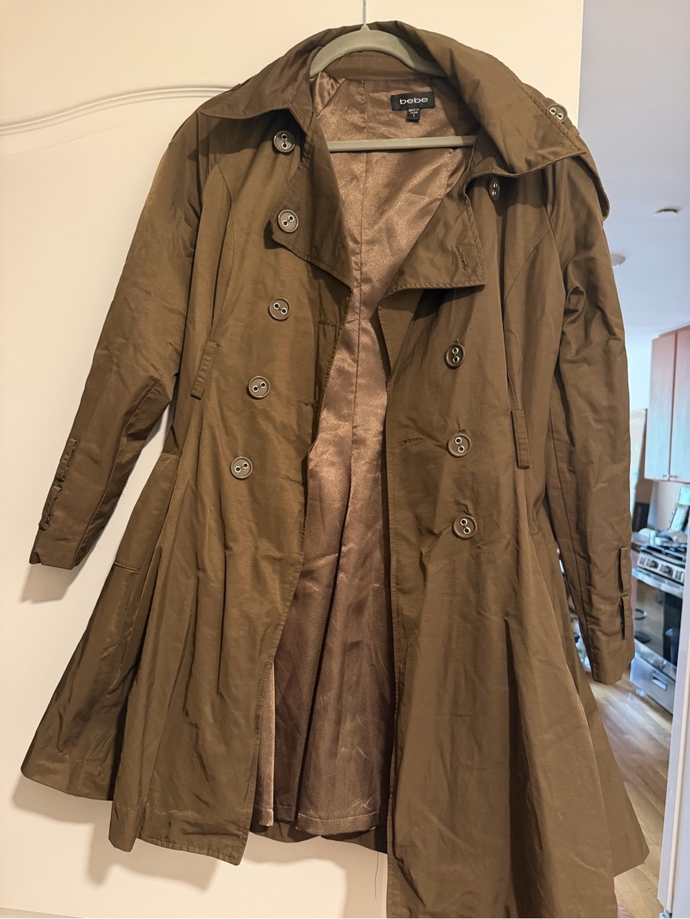 Vintage bebe Olive Green Double-Breasted Trench Coat